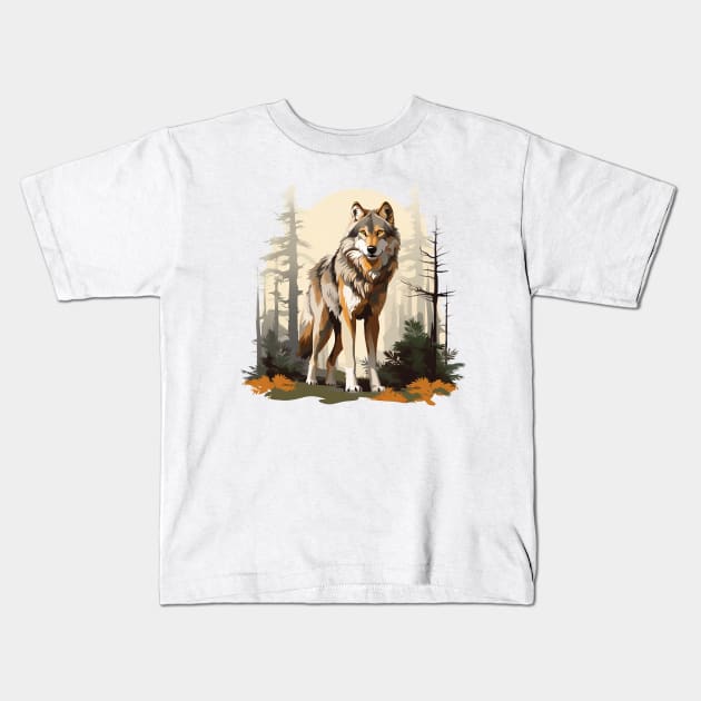 Watercolor Wolf Kids T-Shirt by zooleisurelife